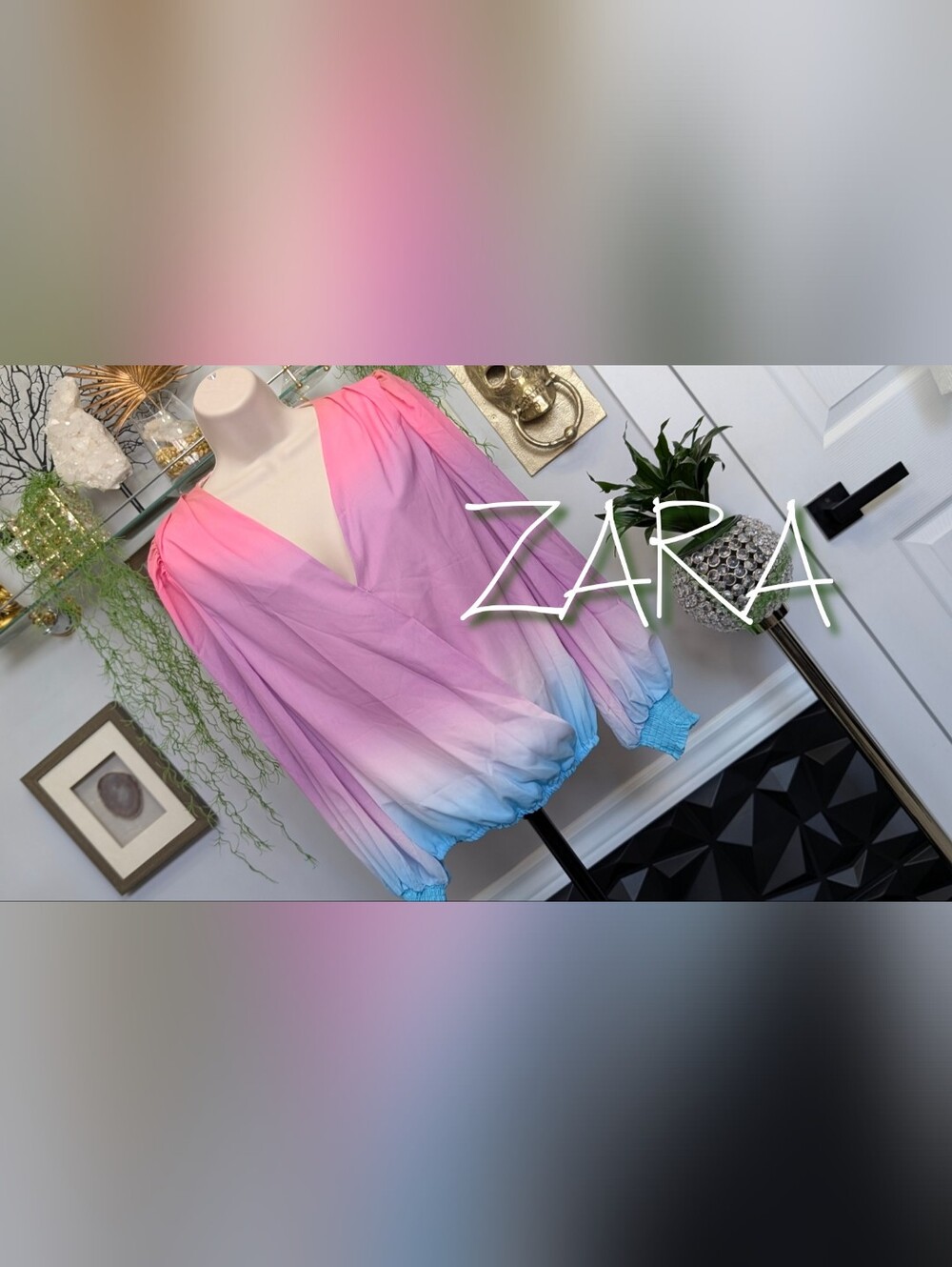 Zara Rainbow Princess Sleeve Blouse Top MD